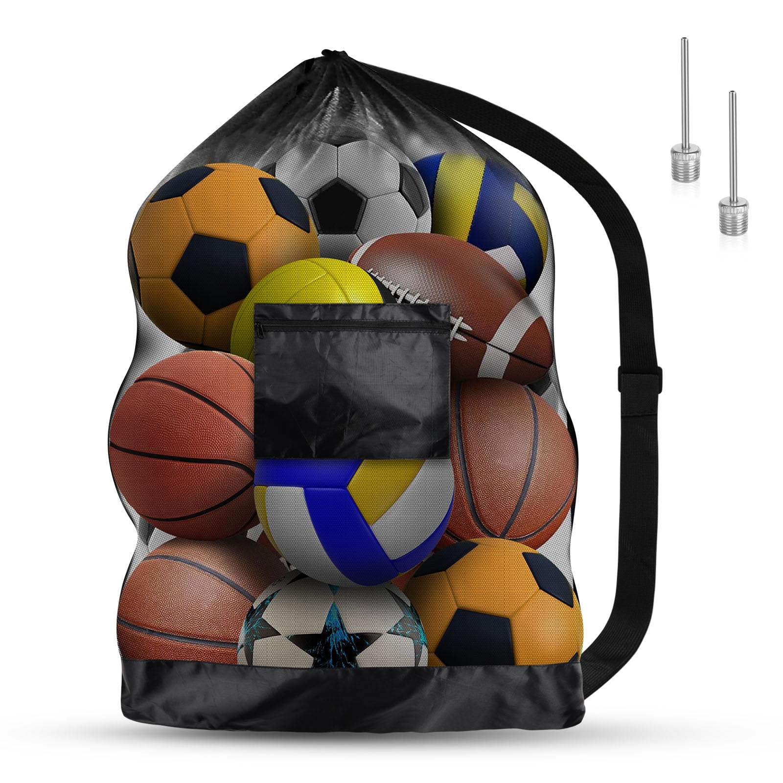 AMFUN Extra Large Football Mesh Bag with Adjustable Shoulder Strap - Waterproof Storage for Basketball, Football, Rugby Ball, Volleyball