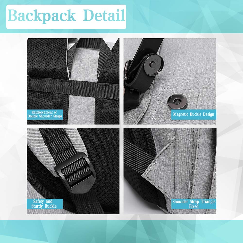 Vintage Mochila Mujer Bolsos Mochila Hombre Antirrobo Mochila Portatil 15,6 Pulgadas Trabajo Impermeable Camping Deportiva Casual College Daypack, Gris