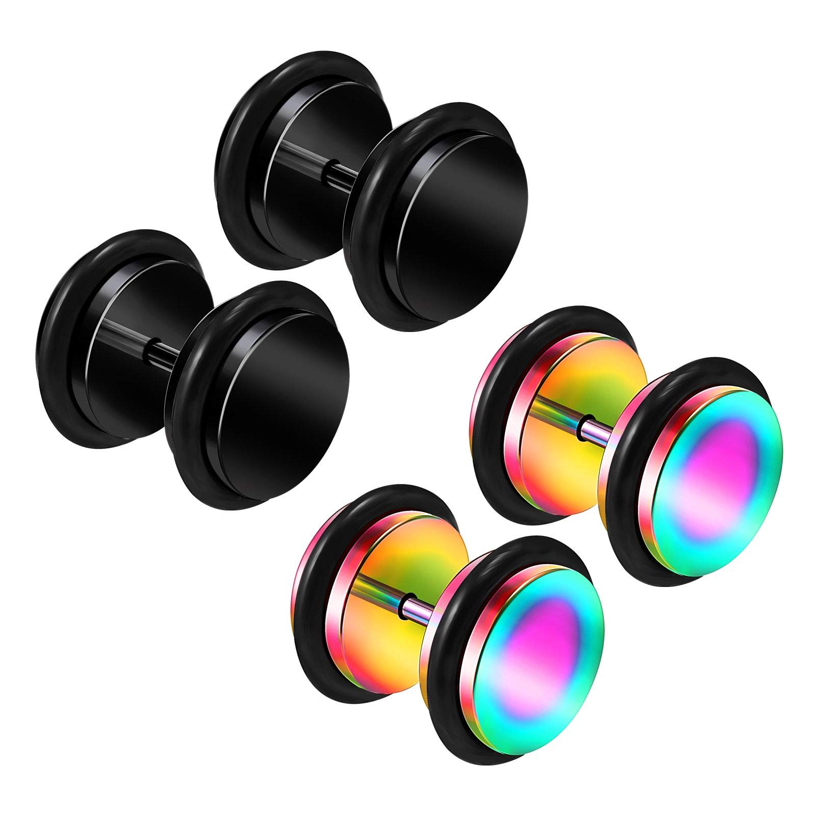 4PCS Anodized Black Rainbow 00g 10mm Black O-Ring Ear Stretcher Gauge Plugs Lobe Earring Piercing Jewellery 4132