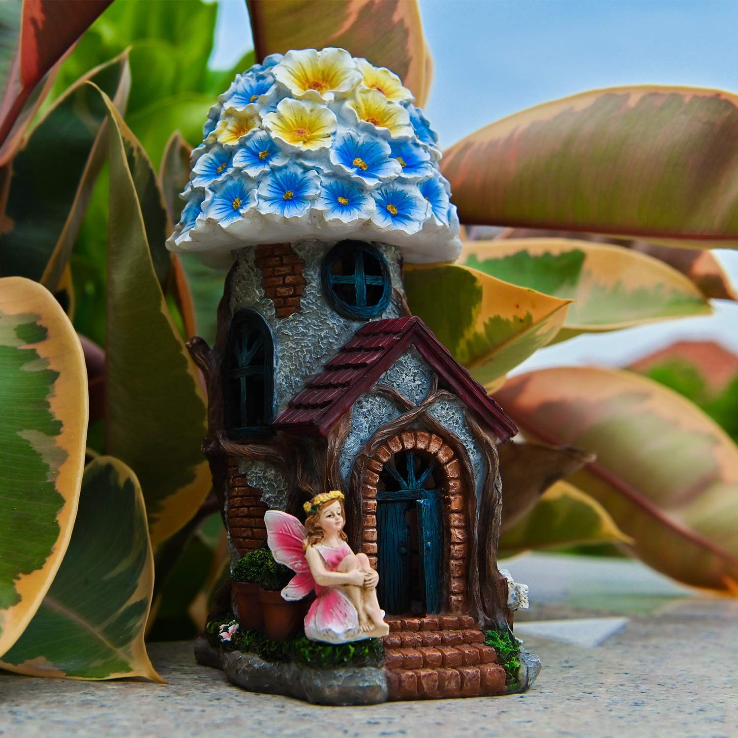 ASAWASA Resin Fairy Flower House Solar Garden Statues and Sculptures Outdoor Decor,Garden Figurines with Solar Powered Lights for Patio,Lawn,Yard Art Decoration,Garden Gift,6.3x4.7x9.9 Inch: Kitchen & Dining
