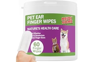 MEIQIHOME 60 Count Dog Ear Wipes Finger,Gently Remove Ear Wax,Debris,Sooths & Deodorizes,Disposable Gentle Cleaning,Cat Ear Cleaner,Dog Ear Cleaner,Pet Ear Cleaning Finger Wipes,Dog Ear Wipes