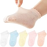 Looching 5 Pack Baby Girls Boys Mesh Thin Socks Cotton Low Cut Kids Toddler No Show Ankle Socks 1-12T Soft White/Multicolor