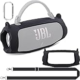 co2CREA Silicone Case for JBL Charge 6 Portable Waterproof Bluetooth Speaker, Portable Travel Soft Cover with Shoulder Strap, Protective Skin Case (Black)