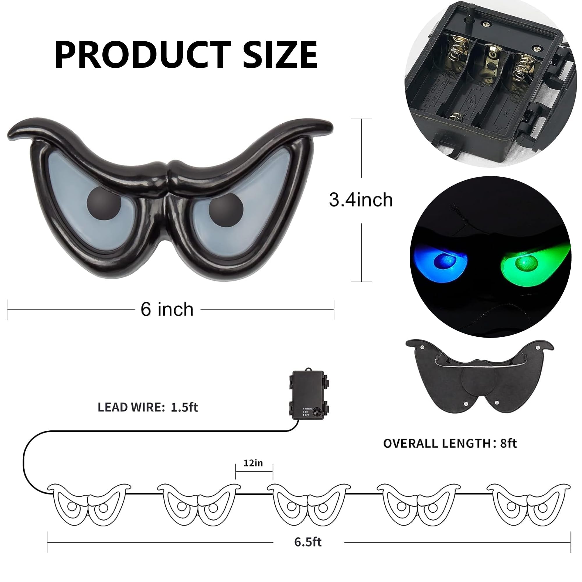 Dazzle Bright 10 LED RGB Flashing Eyes Halloween Decorations, Battery Operated Light up Waterproof Halloween Lights for Indoor Outdoor Room Yard Garden Party