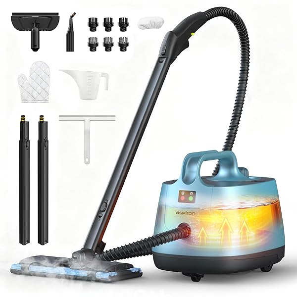ASPIRON STEAM CLEANER, 293°F 58 PSI POWERFUL MULTIPURPOSE HANDHELD STEAM MOP FOR HOME USE, 21 ATTACHMENTS, 50OZ CAPACITY, HEAVY DUTY STEAMER FOR CARPETS, FLOORS, CARS, TILES, CRACK CLEANING, TURQUOISE