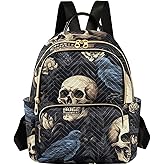 Mini Backpack Purse for Women, Skull Crow Travel Bag Casual Daypack Shoulder Bag