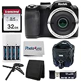 Kodak PIXPRO AZ252 Astro Zoom 16MP Digital Camera (Black) + Point & Shoot Camera Case + Transcend 32GB SD Memory Card + Recha