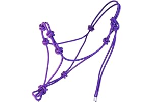 horzmetnex 4 Knot Rope Halter for Horses – Strong 1/4″ Stiff Rope Bitless Training Halter,Lightweight & Adjustable (Electric 