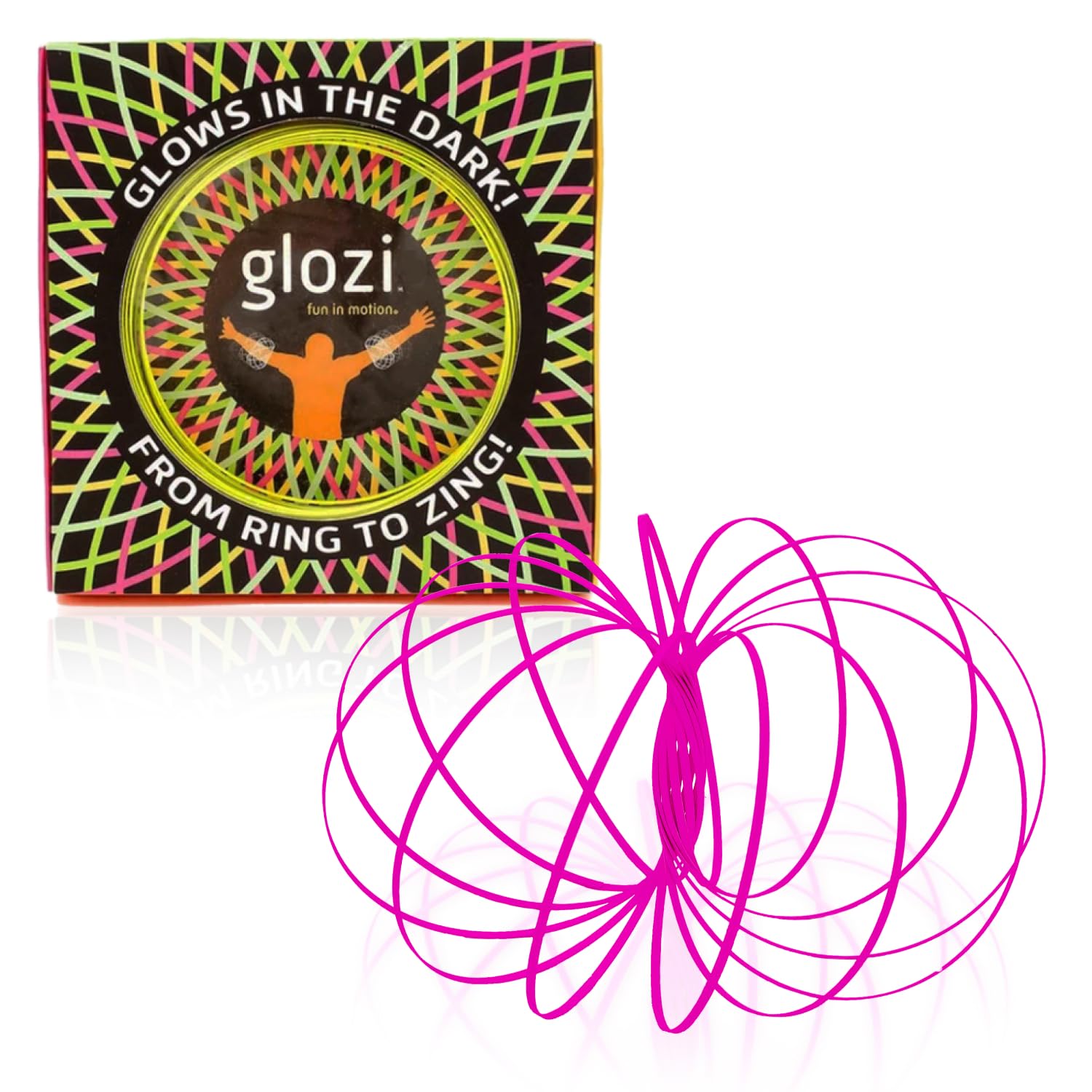 GLOZI Geometric Magic Glow in the Dark Flow Ring - Easy to Use - 3D Arm Spinner Bracelet, Fidget Spinner Toy for Kids and Adults (Pink)