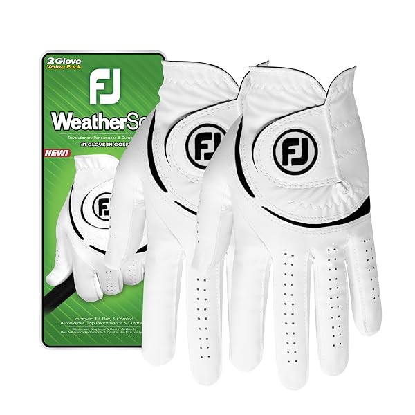 FOOTJOY MEN’S WEATHERSOF 2-PACK GOLF GLOVE, WHITE, X-LARGE, WORN ON LEFT HAND