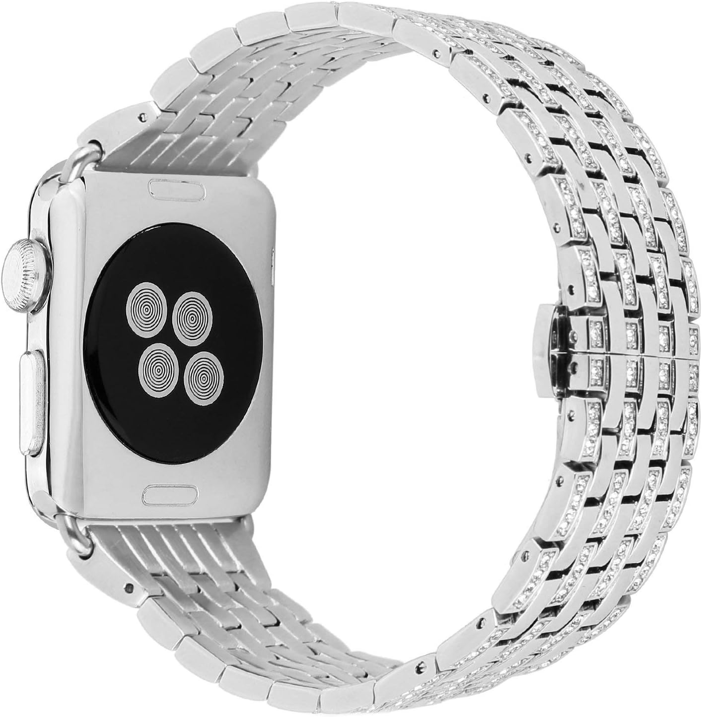 Ritastar Apple Watch Band Stainless Steel Rhinestone Copper Metal Link Watch Strap Replacement Faux Crystal Stone Diamond Bracelet Wristband for iWatch Series 1/2/3/4 (Silver)