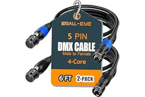 SMALL-EYE 5 Pin DMX Cable 6 ft 2-Pack – 4-Core Male to Female Stage Lighting Cable for DMX512 Controller, Multi-Color Coded (6')