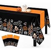 Napiture Halloween Tablecloths, 3 Pack, 54 x 108 Inch Rectangle Plastic Ghost Table Covers, Waterproof Disposable Table Cloths for Halloween Party Decorations, Party Supplies and Gatherings