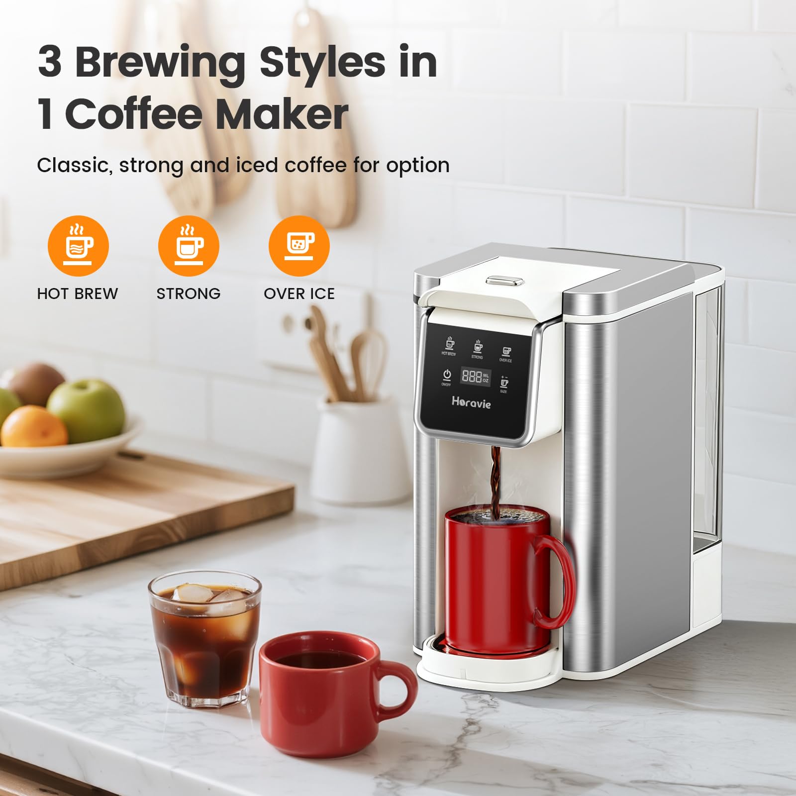 Condition photo showing New/Like New for horavie single serve coffee maker for k-cup pod and ground, hot & iced coffee maker, strong button f