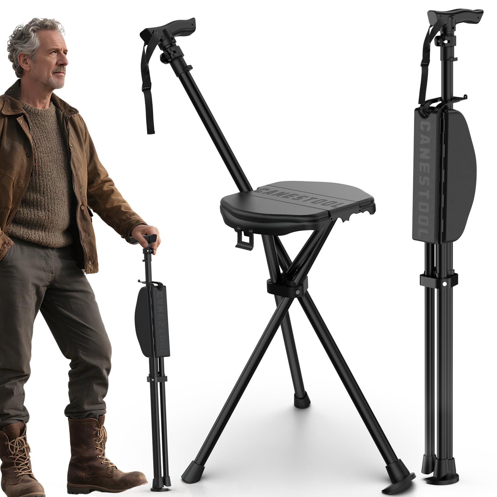 Photo 1 of (MISSING CANE HANDLE) TURNRISE Portable Walking Cane with Seat: 330 lbs Capacity Height-Adjustable Folding Walking Stick with Seat - Lightweight Aluminum Cane Chair for Camping, Climbing, Hiking, Adults, Seniors B0FGDD4ZPT