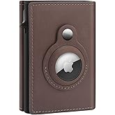GAOCHALE AirTag Wallet Genuine Leather Air Tag Wallet RFID Technology Credit Card Holder with Minimalist Wallet for Men for Apple AirTag (No Airtag Included)(Coffee)