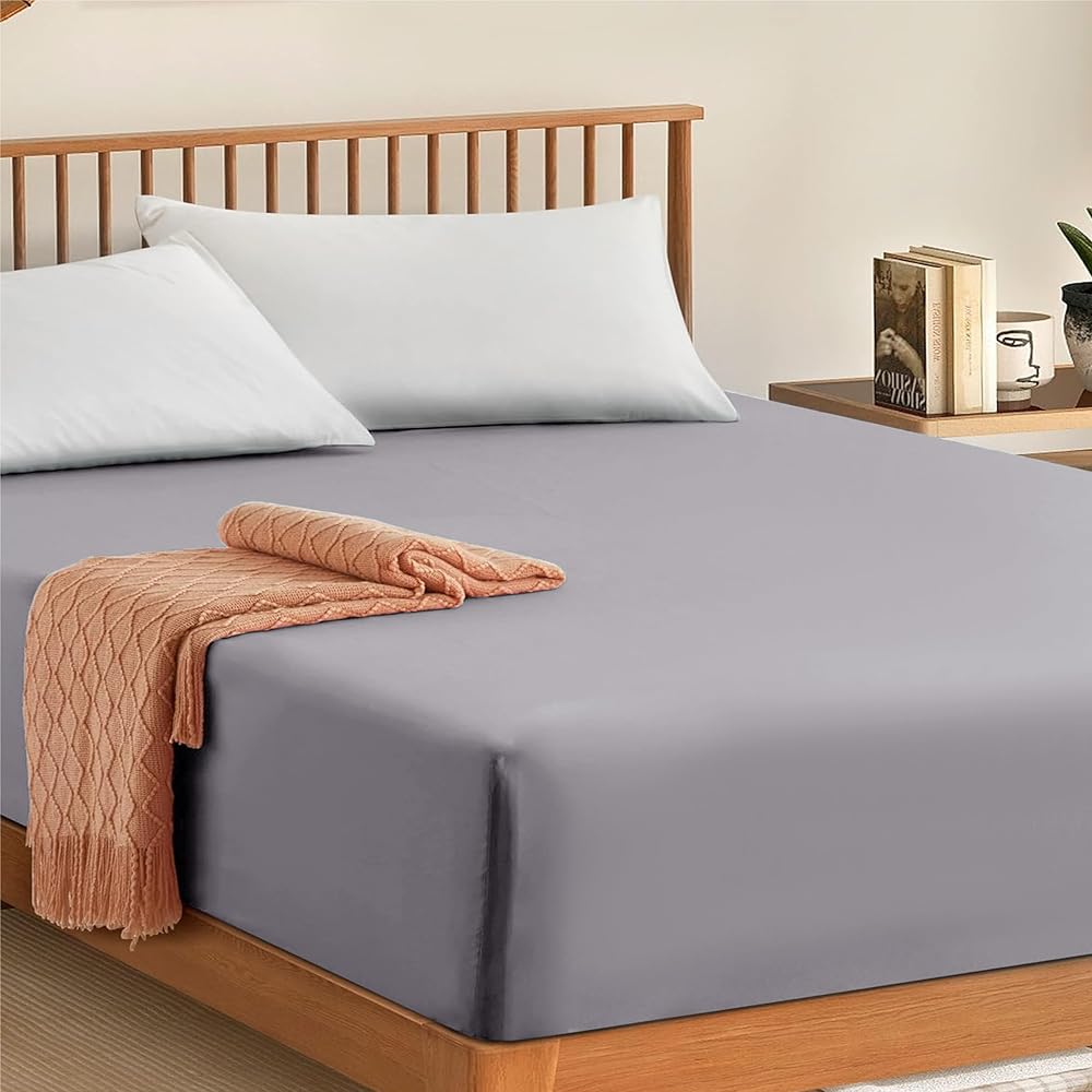 My Home Store Grey Double Fitted Sheet 300TC Cotton Bed Sheets 30cm Deep
