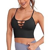 AngiMelo Longline Sports Bras for Women High Support Strappy Push Up Workout Tops Built in Bra Padded Crop Yoga Tank Top