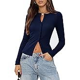 Gleenat Womens Ribbed Long Sleeve Going Out Tops Button Down Up Cardigan Sweaters Lightweight Regular Length Cute Cardigan
