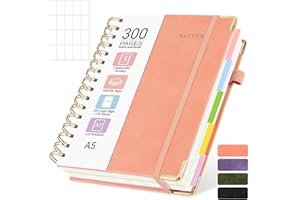 Lined Spiral Journal Notebook, 300 Numbered Pages A5 Size 5 Subject Notebooks College Ruled with Tabs and Removable Dividers,