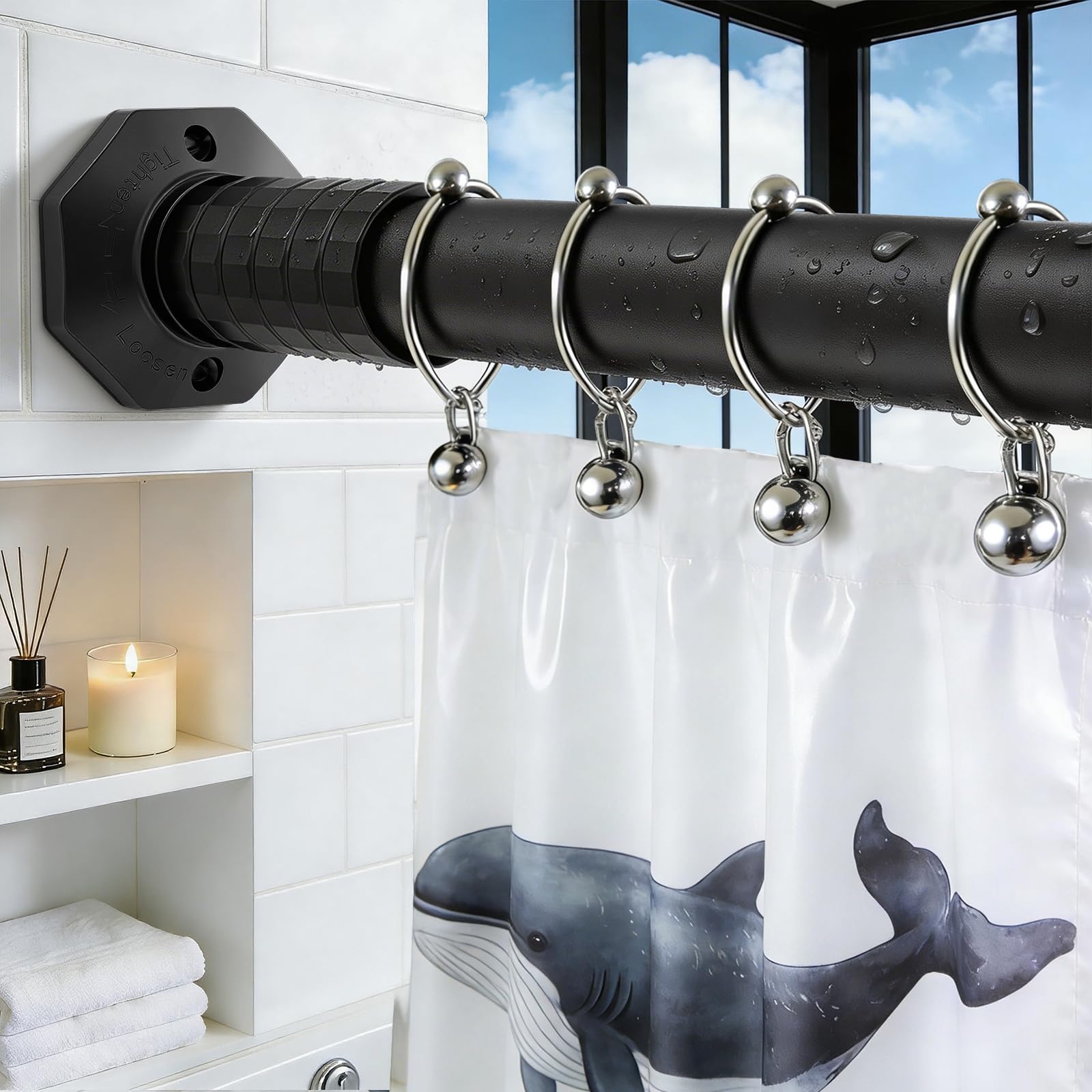 zykort tension curtain rod 45-168 in, extra long outdoor curtain rod for patio, shower curtain rod n