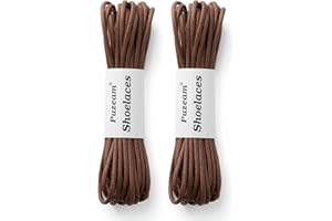 Puzeam 1/8" Round Shoe Laces for Mens Dress Shoes [2 Pairs] Thin Cotton Waxed Shoelaces