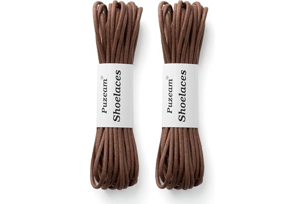 Puzeam 1/8" Round Shoe Laces for Mens Dress Shoes [2 Pairs] Thin Cotton Waxed Shoelaces