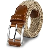 BUMA Men's Stretch Woven Braided Belt 1 3/8 for Golf and Casual - Leather Buckle