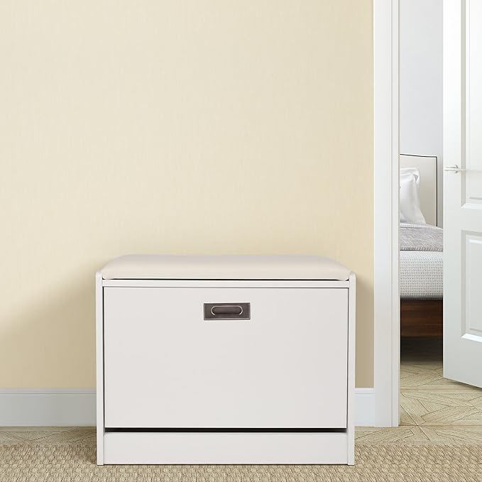 title=HOMFA Scarpiera Panca in Legno con Cuscino Pelle, Mobile Porta Scarpe 60× 30×