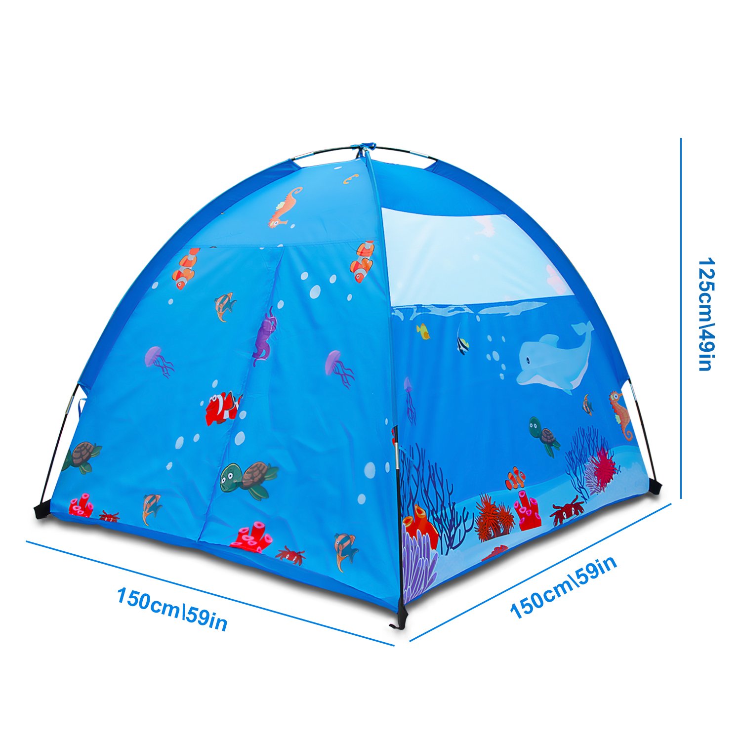 Homfu Play Tent For Kids Dome Style Playhouse For Children Indoor Outdoor Toy Ocean Sea World Pattern Boys and Girls Beach Tent (Blue)