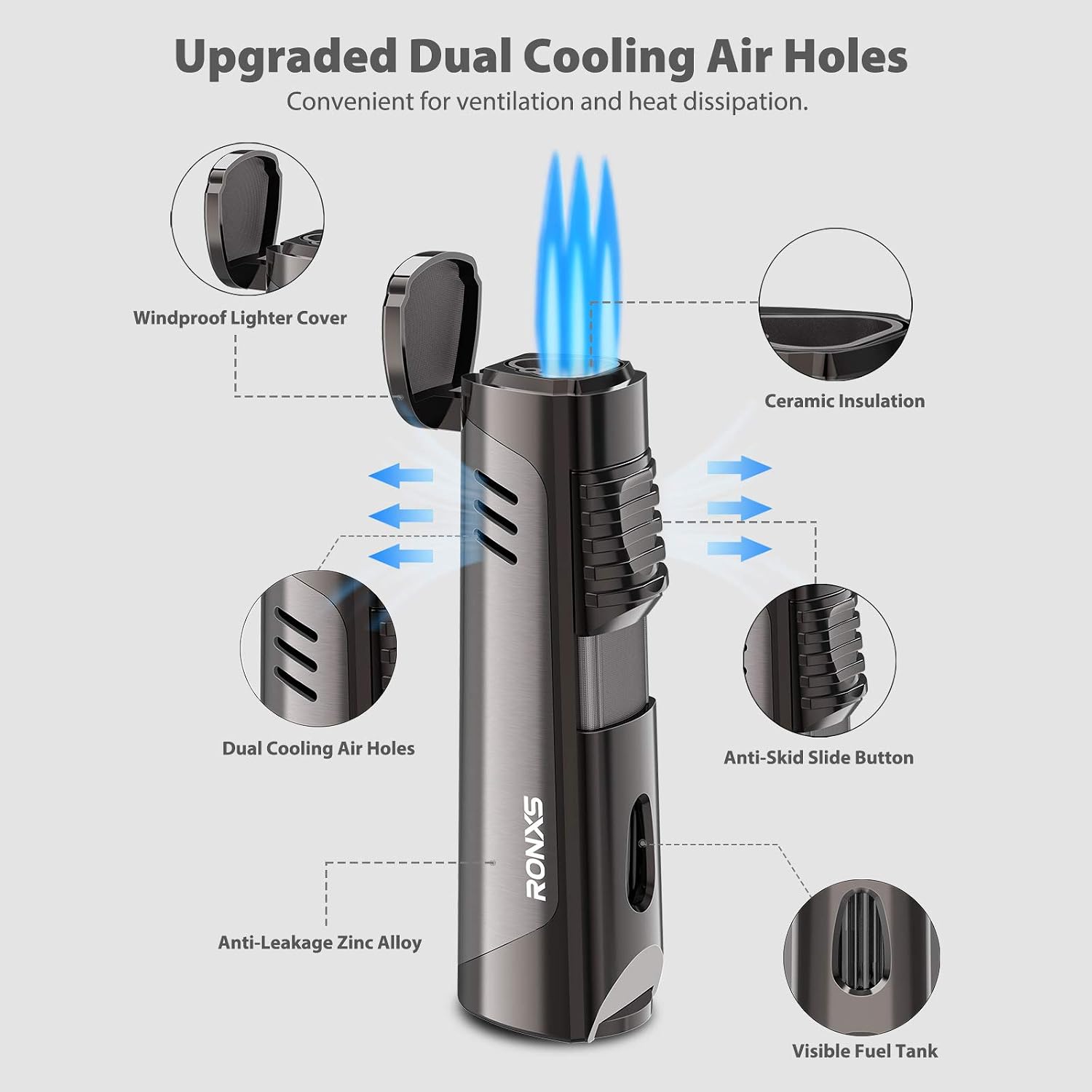 RONXS Jet Lighter, Cool Lighter Windproof Lighter with 3 Flame, Refillable Butane Torch with Punch - Image 4