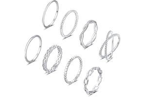 TOBENY 8PCS 14K Plated Gold Rings for Women Stackable Knuckle Rings Gold Silver Size 4 to Size 12 Rings 1.5mm- 3.8mm Midi Stacking Eternity Wedding Rings