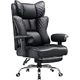 GTPLAYER Big and Tall Office Chair Wide Ergonomic Gaming Chair with Deluxe Embossing Designed Leather with Foot Rest,150&deg;Reclining Adjustable Soft Armrests Pocket Spring Back Support and Pillow