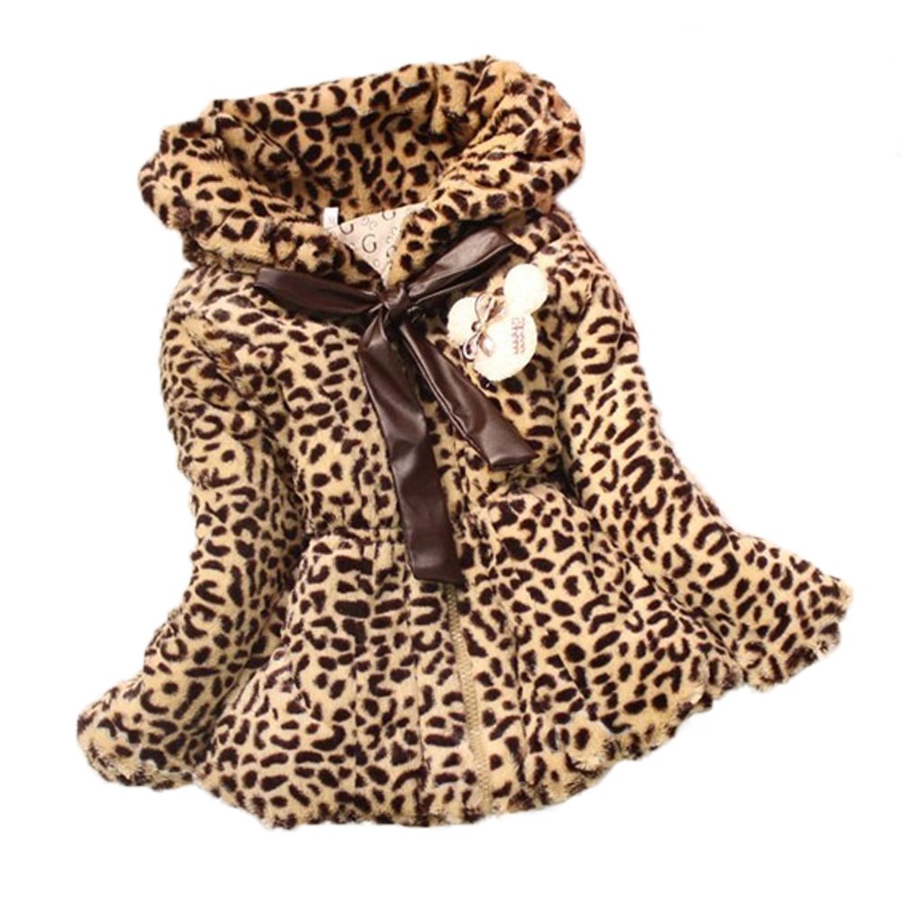 Baby Girls Faux Fur Leopard Print Coat Kids Winter Wear Clothes Jacket