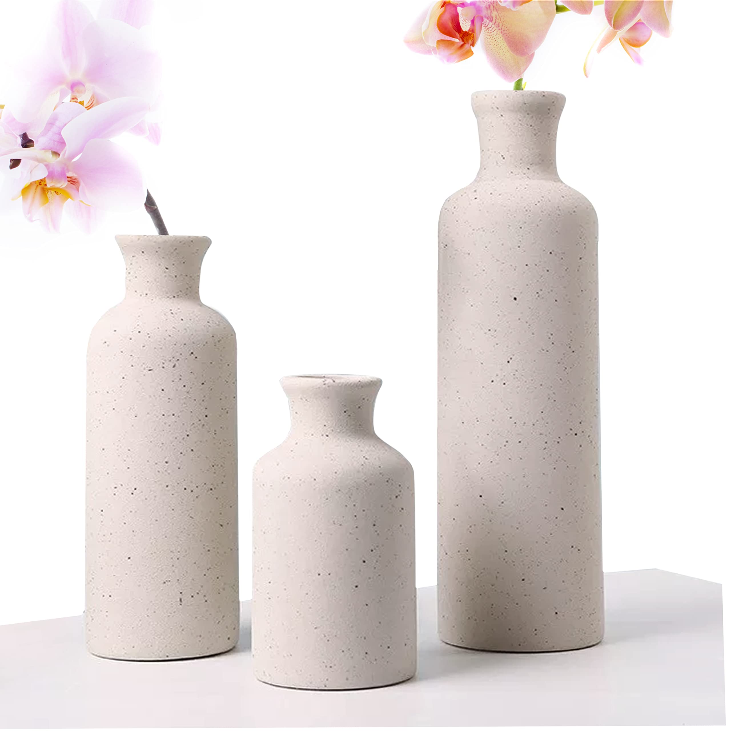 SOMEDA® Set of 3 Vases Ceramic/Modern Design/Various Sizes/Beige Vases for Pampas Grass/Farmhouse Decoration
