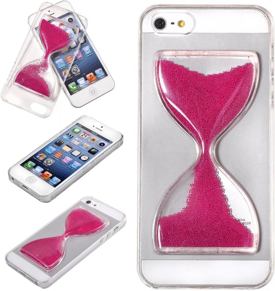 iPhone 5 5s Case-Yerwal Quicksand Sand Clock Hourglass Timer Transparent Hard 3D Liquid Case Cover Shell for iPhone 5 5s(Fushia)