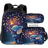 Baegopa Elephant Backpack for Kids Girls Boys School Bag Cute Backpacks With Lunch Pack Pencil Case 3pcs Children Bookbag Set