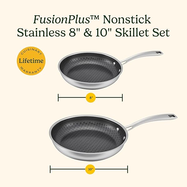CUISINART FUSIONPLUS NONSTICK STAINLESS STEEL COOKWARE SET, 2-PIECE SKILLET COOKING SET WITH PFAS-FREE PURELYSEAR CERAMIC NON STICK TECHNOLOGY, SCRATCH PROOF, COOL GRIP HANDLES, DISHWASHER SAFE