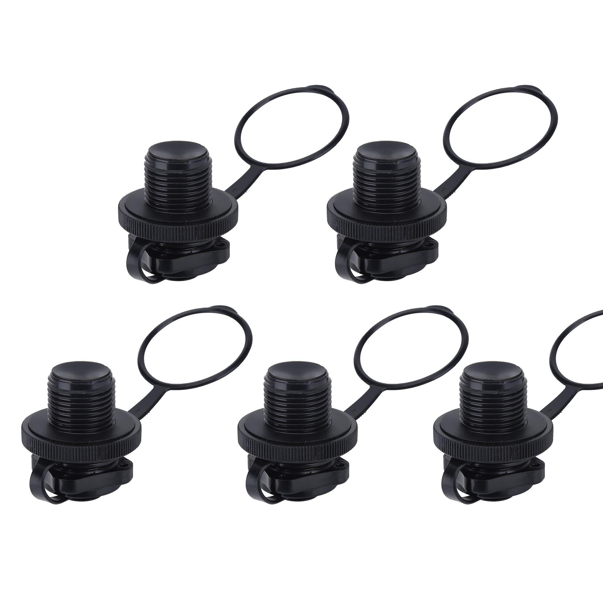 5 Pcs Air Valve Inflatable Boat Spiral, Inflatable Boat Spiral Air Plugs 0ne-way Inflation Replacement Screw for Inflatable Raft Boat Kayak, Rubber Dinghy Raft Kayak Pool Boat Airbeds, Black