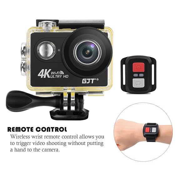 GJT GP1R Action Camera 4K Sports WiFi Camera,12MP Ultra HD Camera 30M Waterproof DV Camcorder 2 Inch LCD Screen, 170 Degree Wide Angle Lens,with ...