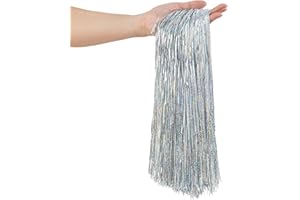 Gloreyan 2500 Strands Christmas Tinsel Icicles Silver Iridescent Tinsel Foil Fringe Icicles Christmas Tree Tinsel Decoration for Christmas Birthday Wedding Party Hanging Decoration