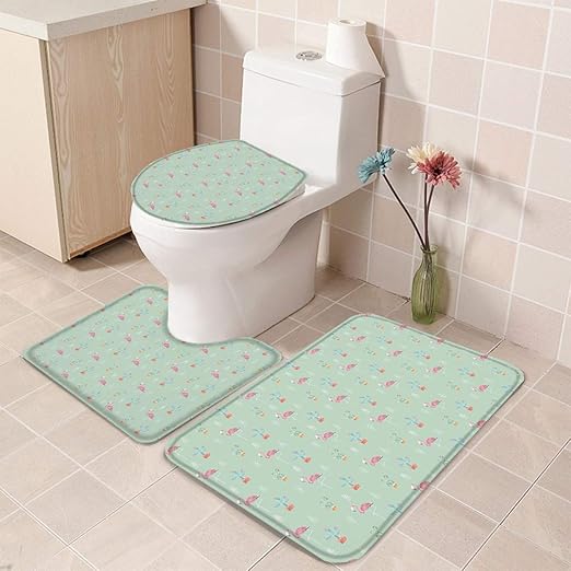 Amazon Com Fangship 3 Piece Toilet Bath Mat U Shaped Contour Rugs For Bathroom Simple Flamingos Pattern Non Slip Bath Shower Mat And Absorbent Bath Rugs Home Kitchen