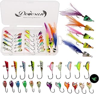 Dovesun Fishing Kit Ice Fishing Jigs Ice Fishing Lures Walleye Fishing Lures Crappie Jigs 28pcs/58pcs/34pcs