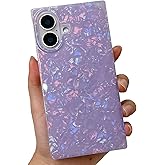 BANAILOA Compatible with iPhone 16 Case Rectangle for Women,Luxury Sparkle Colorful Shell Protective Soft Slim Girly Cover Designed for iPhone 16-6.1 inch (Purple Shell)