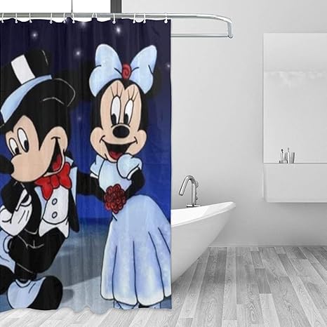 Amazon 漫画ミッキーミニー シャワーカーテンバスルームカーテン防水バスルームバス用品家の装飾シャワーカーテン12プラスチックフック150x 180 Cm シャワーカーテン ホーム キッチン オンライン通販