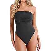 AGECODE Women's Sexy Strapless Tube Top Bodysuit Ruched Sleeveless One Piece Body Suit Leotard Tops