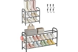 ASULUPHY Expandable Shoe Rack, 3 Tier Metal Shoe Racks for Closet & Entryway, Adjustable Heavy Duty Free Standing Shoe Organi