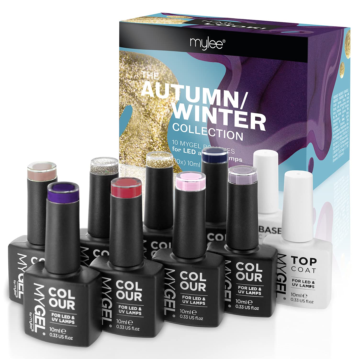 MYGEL by Mylee Nail Gel Polish Autumn/Winter Collection 8x10ml Colours + Top & Base Coat, UV/LED Soak-Off Nail Art Manicure Pedicure for Professional, Salon & Home Use - Long Lasting & Easy to Apply