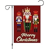 Merry Christmas Garden Flag Nutcracker Soldier Garden Flags Xmas Pine Nutcracker Outside Decorations 12x18 Inch Double Sided Burlap Winter Banner for Xmas Outside Home Lawn Decor(ONLY FLAG)