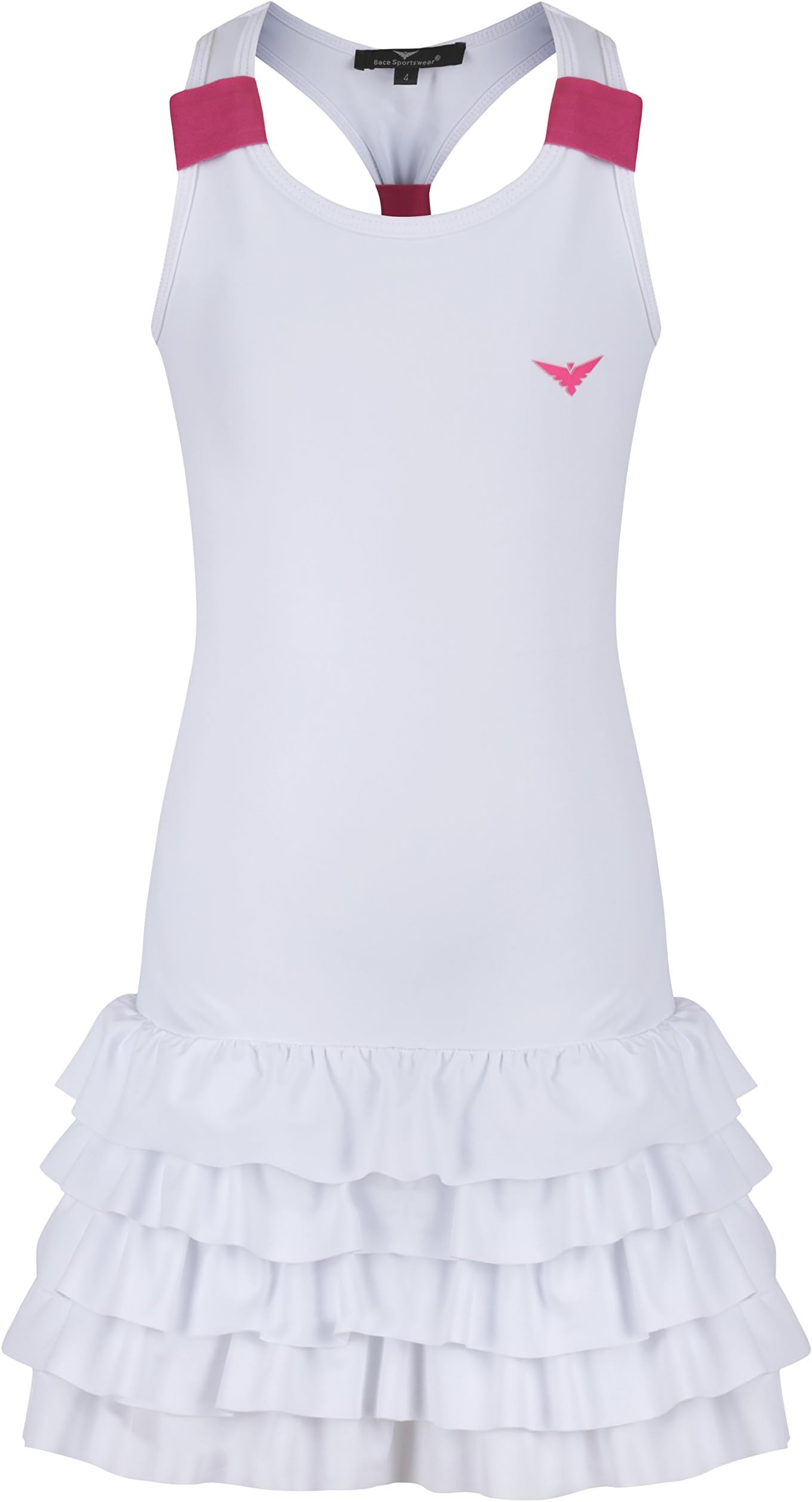 Bace Girls White and Pink tennis dress with underpants Kids Tennis Dress Junior Netball Dress Golf dress Sportswear